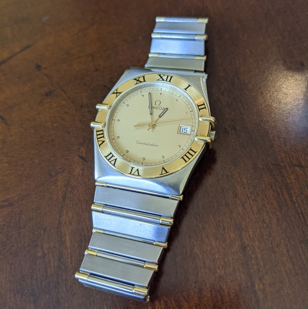 90s Omega Constellation twotone watch 18k